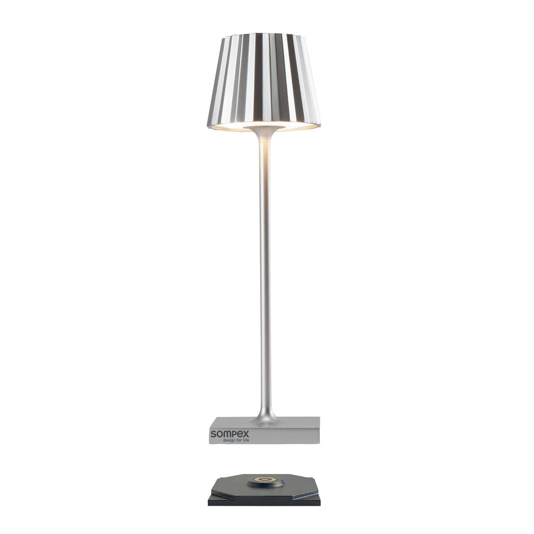 Sompex Troll Nano Zilver│Oplaadbare Tafellamp│Buitenverlichting│art. 78586│voorkant met witte achtergrond