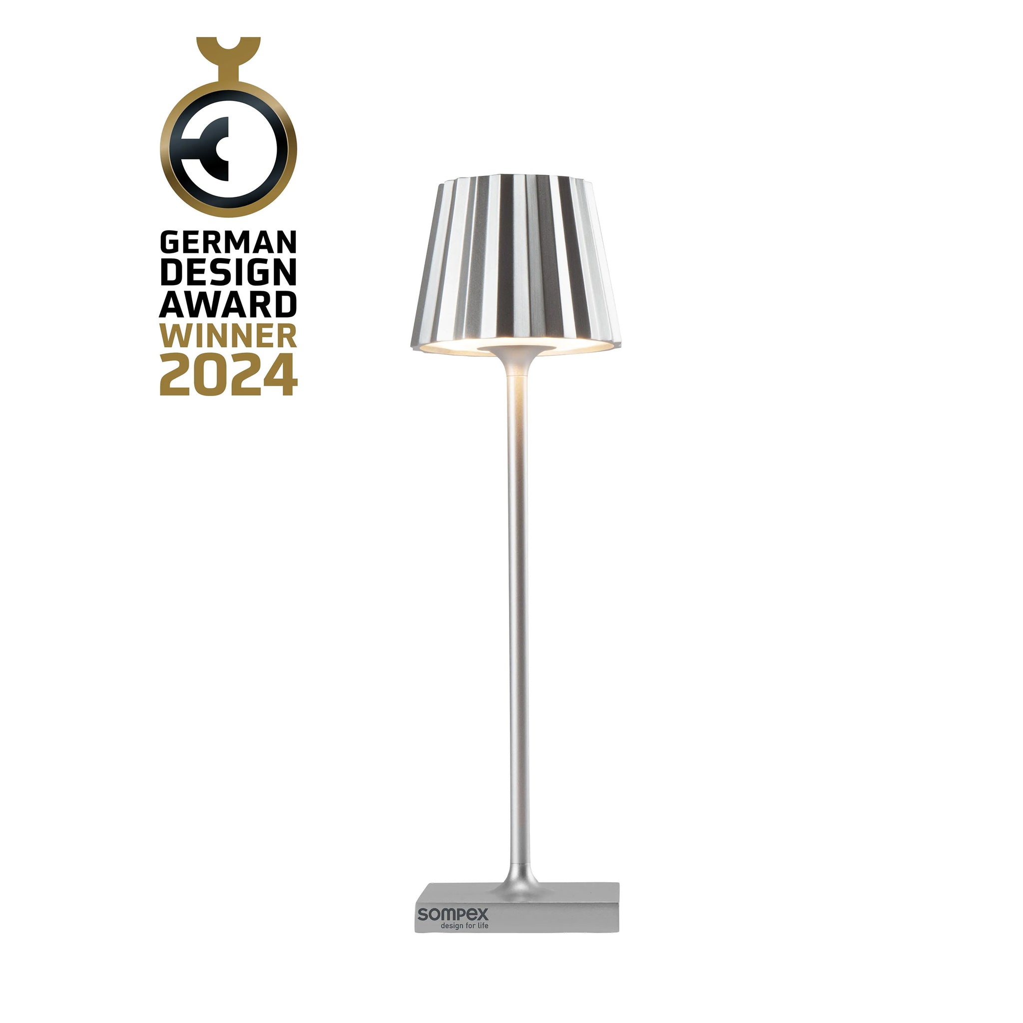 Sompex Troll Nano Zilver│Oplaadbare Tafellamp│Buitenverlichting│art. 78586│met log German Design Award Winner 2024