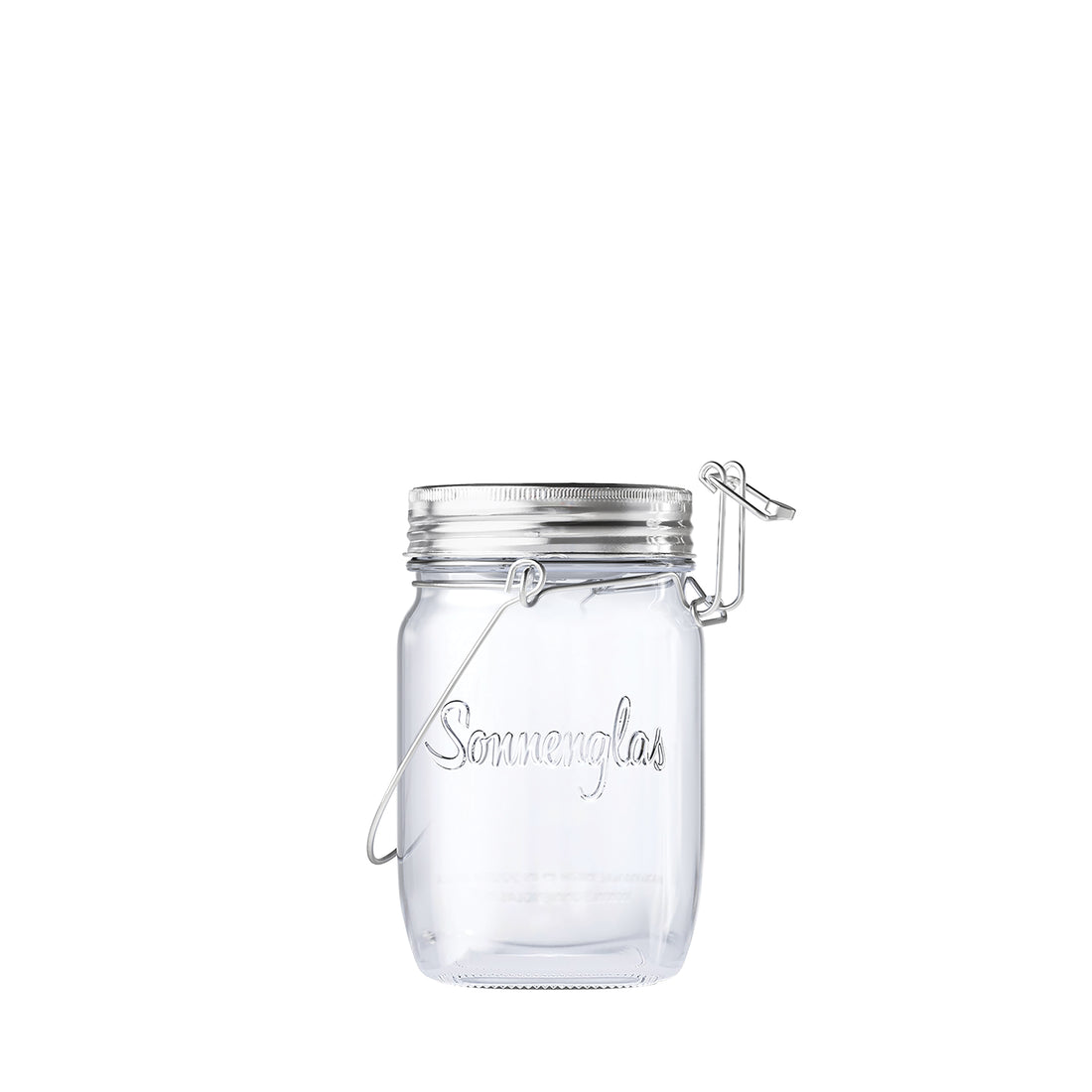 Sonnenglas Mini│Glazen lantaarn op zonne-energie│Licht in een glazen pot│Voorkant met witte achtergrond