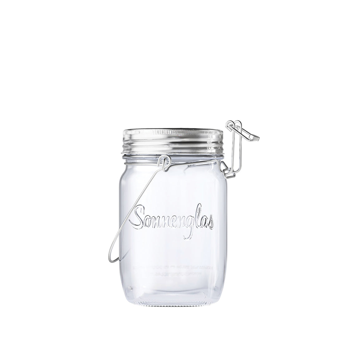 Sonnenglas Mini│Glazen lantaarn op zonne-energie│Licht in een glazen pot│Voorkant met witte achtergrond