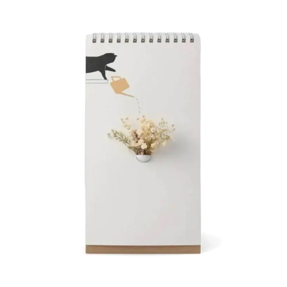 Flip Vase Kat Spextrum - vooraanzicht met tekening van zwarte kat die een gieter omstoot op de bloemen in het vaasje