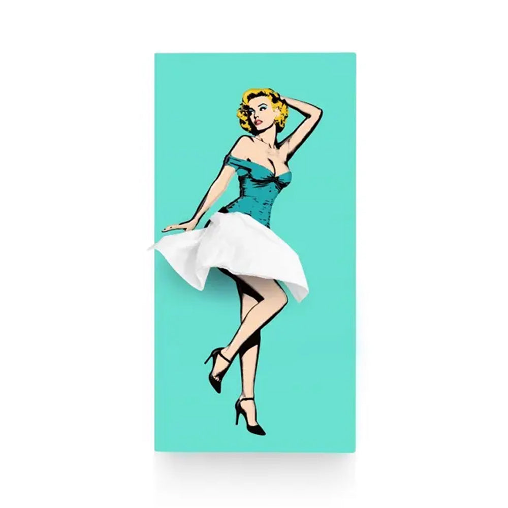 Tissue Up Girl Lichtblauw | Tissuebox Retro Pin Up - vooraanzicht met witte achtergrond
