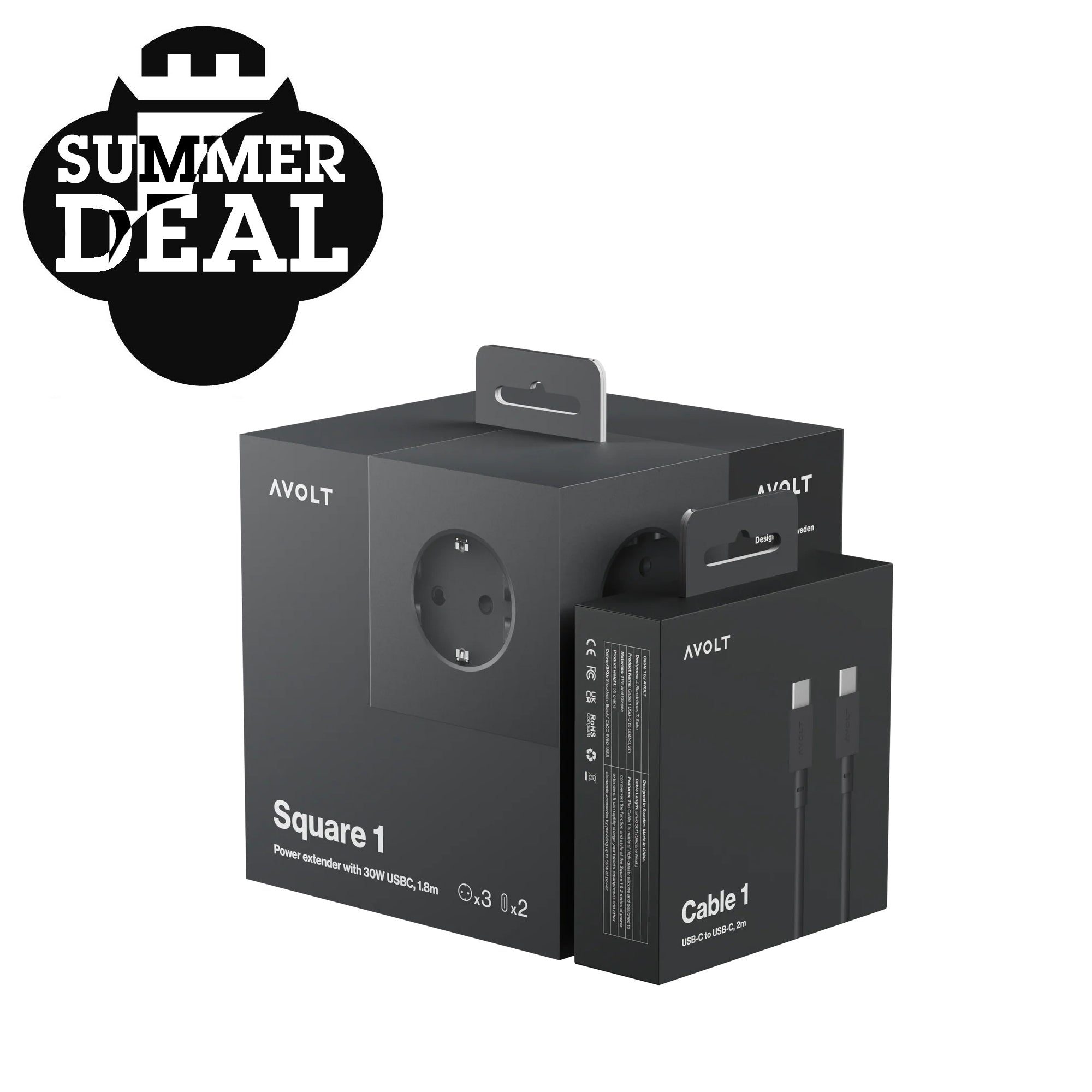 Summer Deal! Avolt Square 1 + Cable 1│Stockholm Black