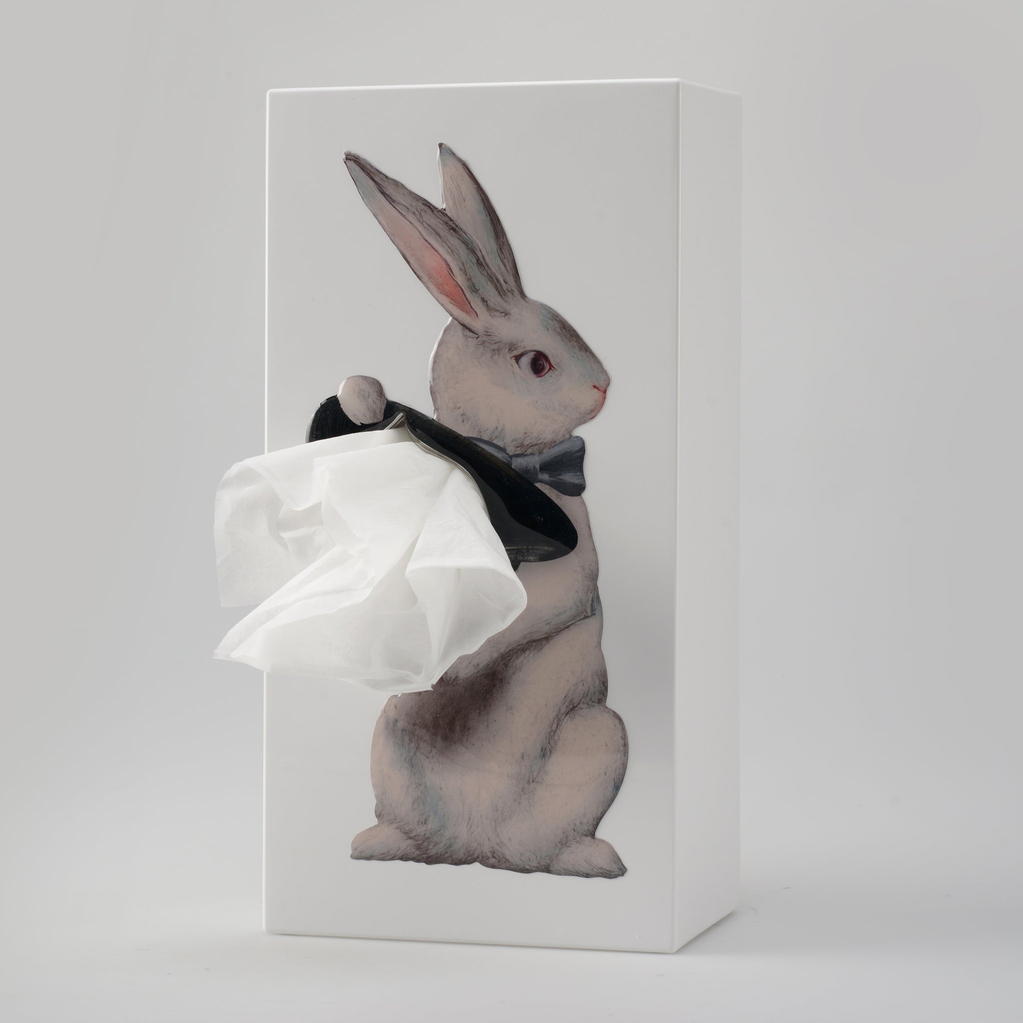 Tissue Up Rabbit Wit│Tissuebox│art. LD-TG004WR│voorkant schuin links met grijze achtergrond