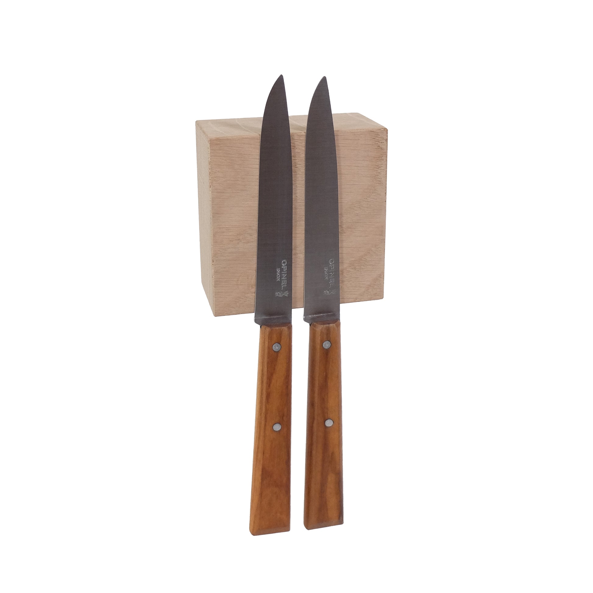 Traktor Magnetisch Wandblok Eiken│Kabinet van Look│vooraanzicht met twee Opinel messen