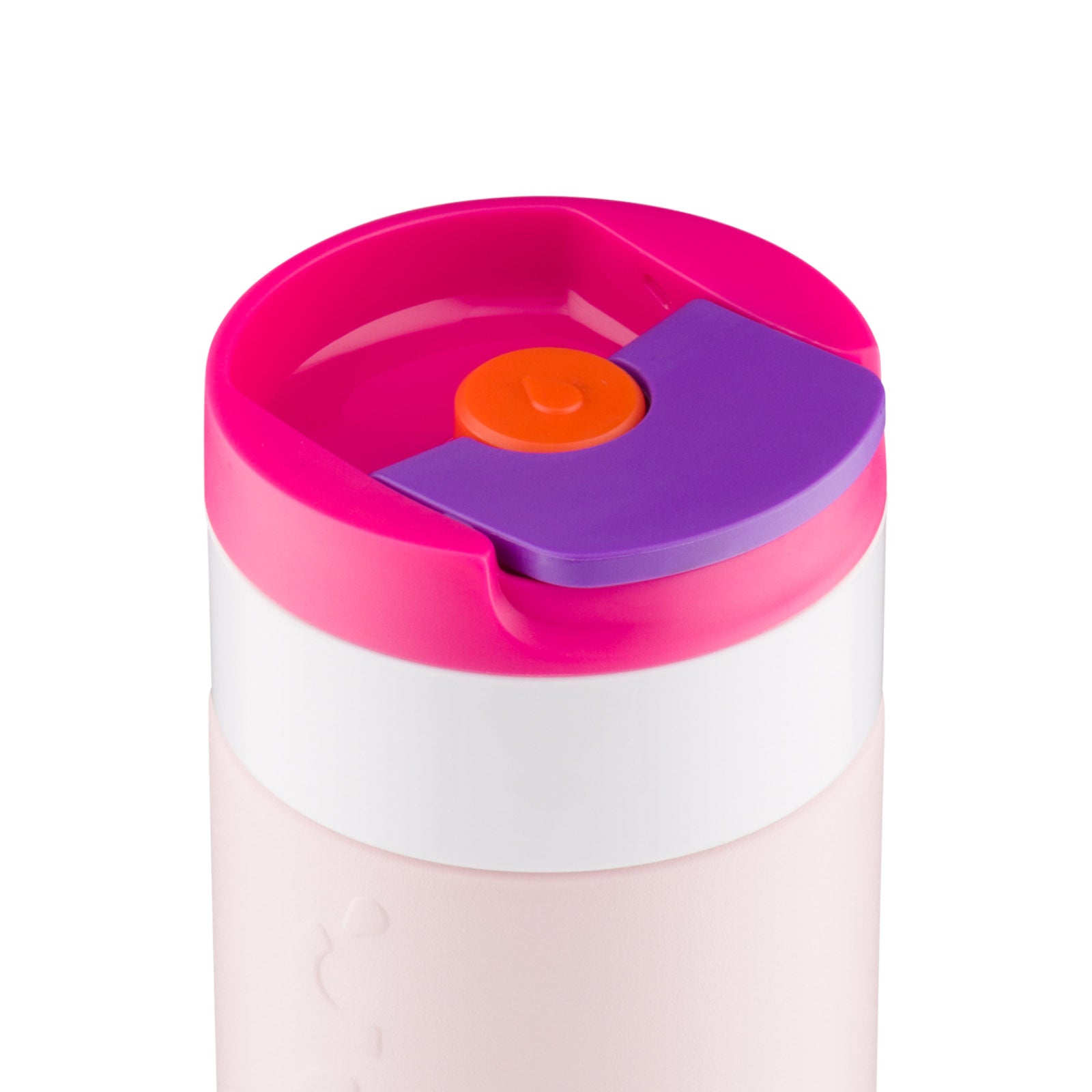 Dopper Travel Mug 300ml Berry Pink - Detail van de Flip Cap gesloten
