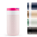 Dopper Travel Mug 300ml Berry Pink - vooraanzicht met andere kleuren klein afgebeeld aan zijkant