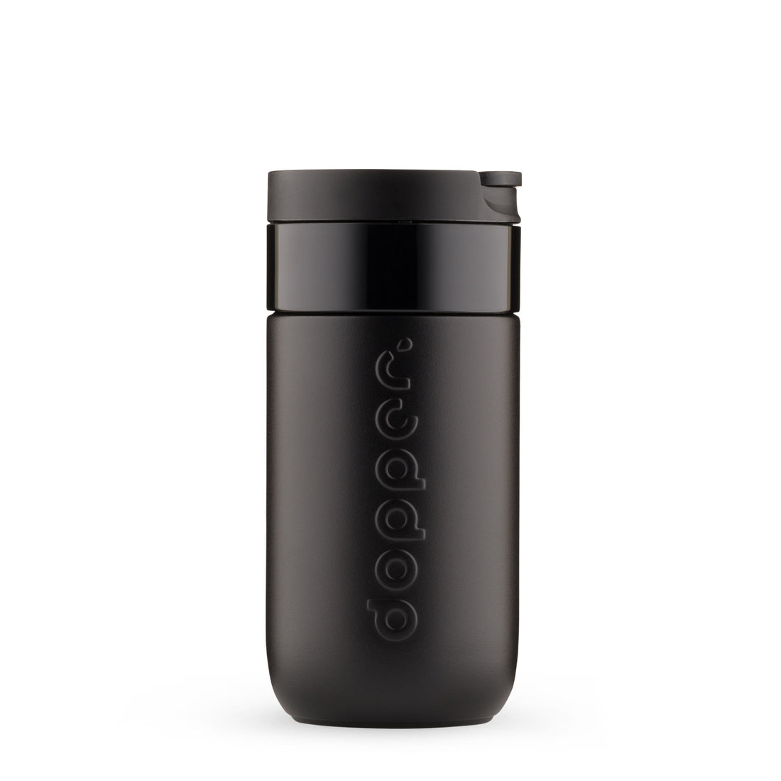 Dopper Travel Mug Small 300ml Blazing Black (zwart) - vooraanzicht met witte achtergrond