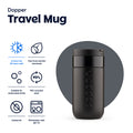 Dopper Travel Mug Small 300ml Blazing Black (zwart) - vooraanzicht met vermelding eigenschappen