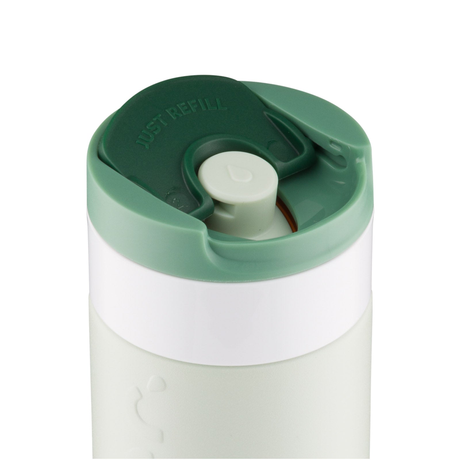 Dopper Travel Mug Small 300ml Forest Green - detail dop met geopende Flip Cap