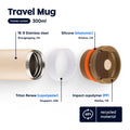 Dopper Travel Mug Small 300ml Earthy Brown (Beige) - losse onderdelen met vermelding materialen