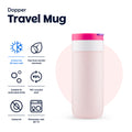 Dopper Travel Mug Large 400ml Berry Pink (roze) - vooraanzicht met vermelding eigenschappen