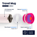 Dopper Travel Mug Large 400ml Berry Pink (roze) - losse onderdelen met vermelding materiaalgegevens