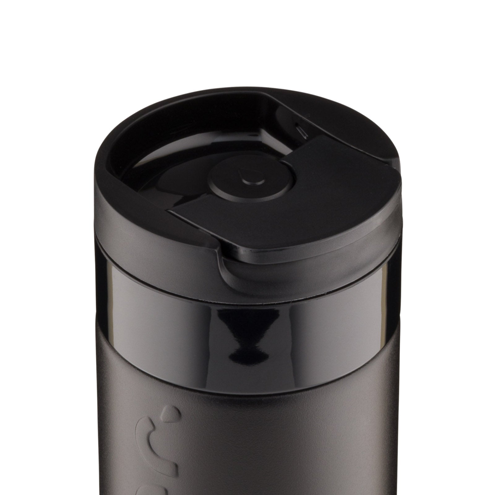 Dopper Travel Mug Large 400ml Blazing Black - detail dop met gesloten flip cap