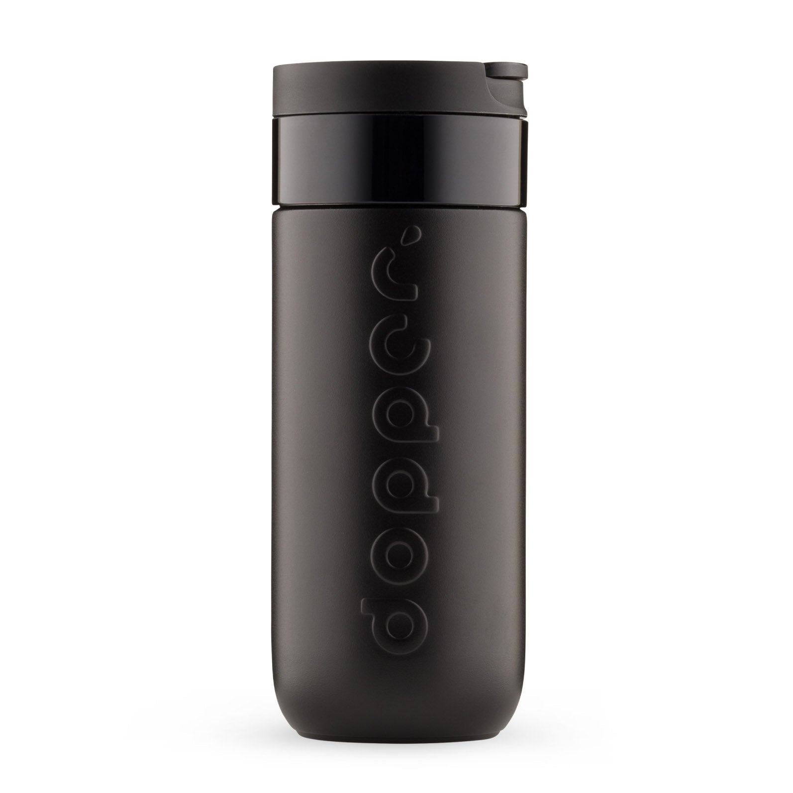 Dopper Travel Mug Large 400ml Blazing Black - vooraanzicht met witte achtergrond
