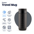 Dopper Travel Mug Large 400ml Blazing Black - vooraanzoicht met vermelding eigenschappen