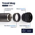 Dopper Travel Mug Large 400ml Blazing Black - losse onderdelen met vermelding materialen