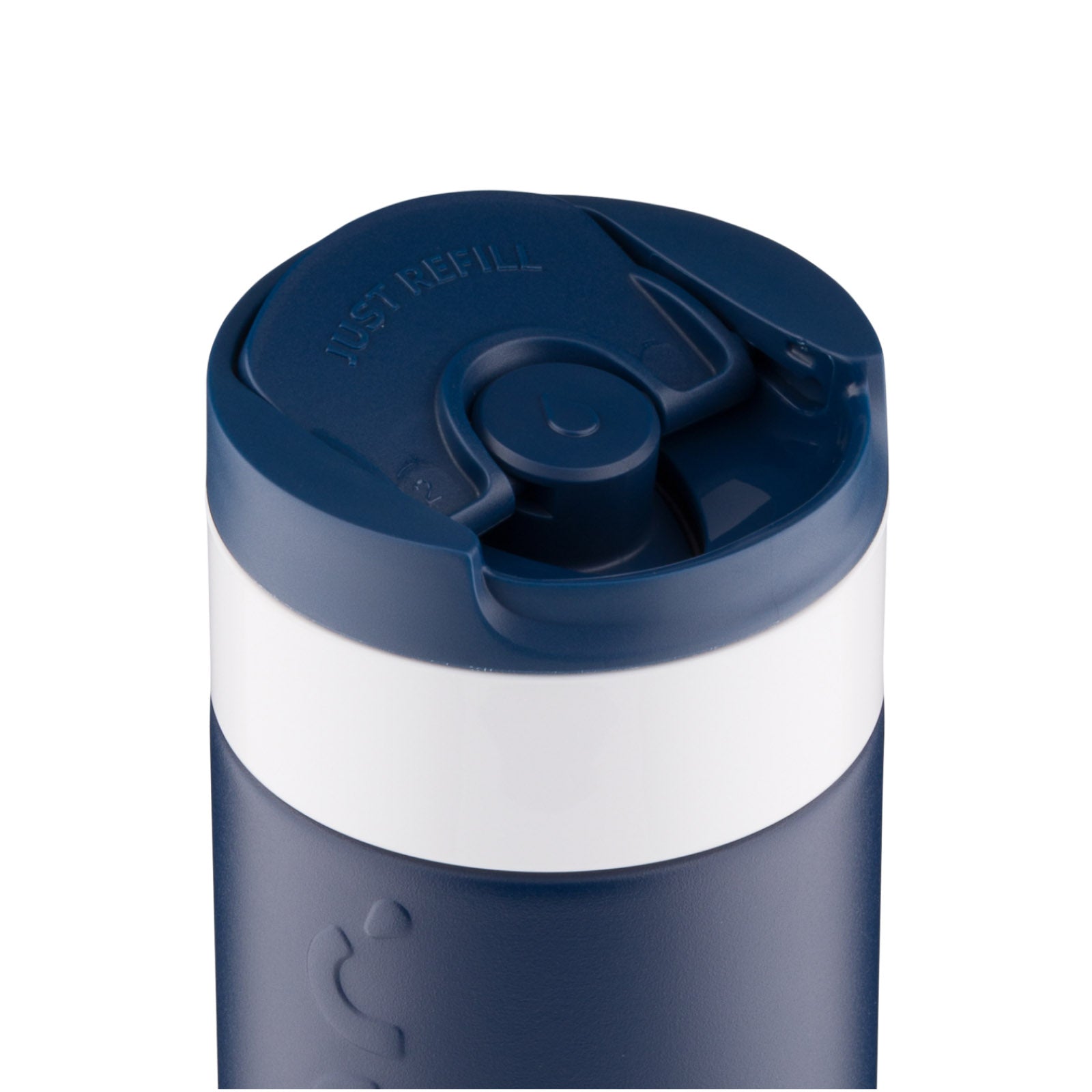 Dopper Travel Mug Large 400ml Breaking Blue (blauw) - detail met geopende Flip Cap