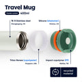 Dopper Travel Mug Large 400ml Forest Green (groen) - losse onderdelen met vermelding materialen