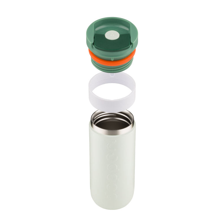 Dopper Travel Mug Large 400ml Forest Green (groen) - losse onderdelen boven elkaar zwevend