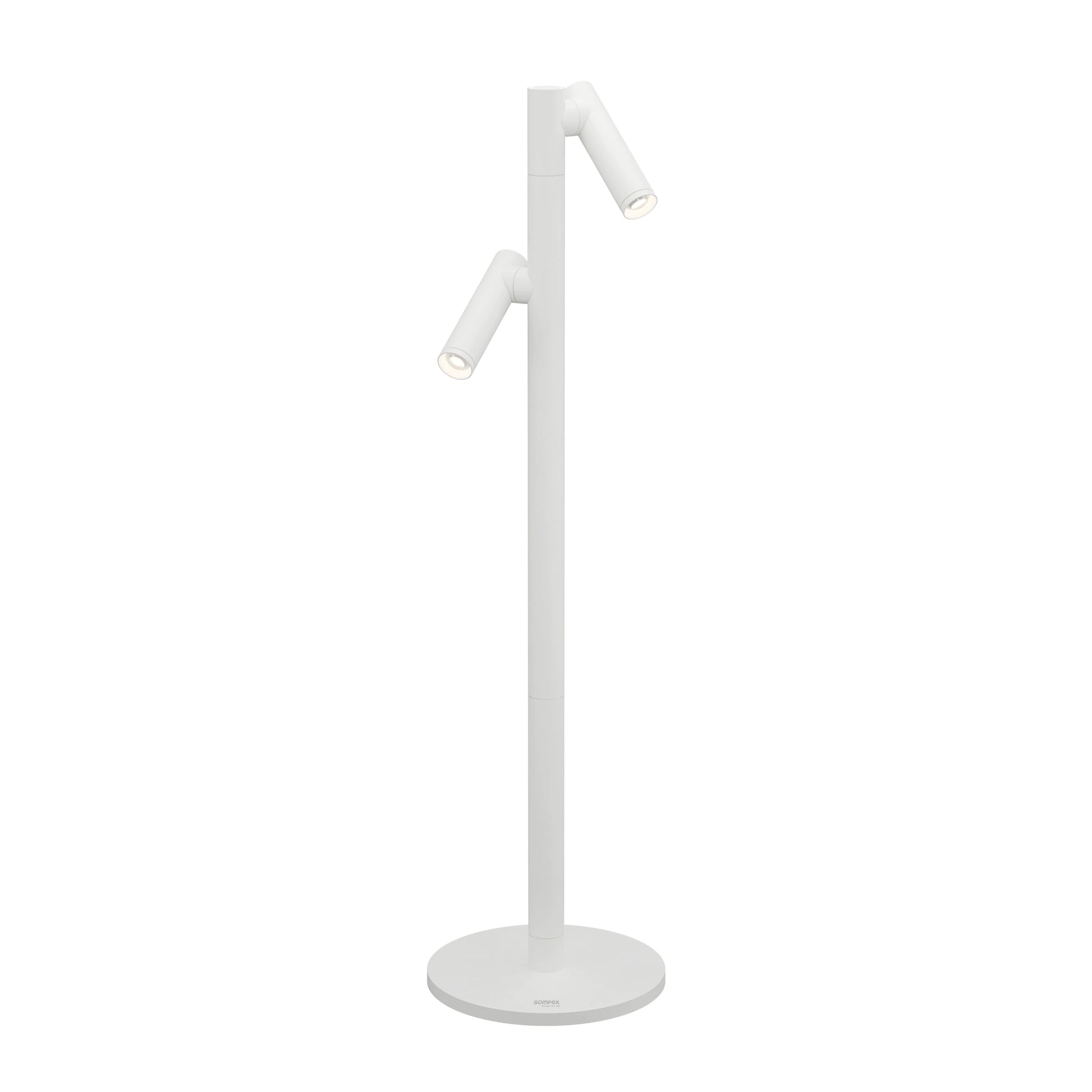 Sompex Tubo Buffet Rechargeable LED Table Lamp 2-Light White - front view with white background and light on