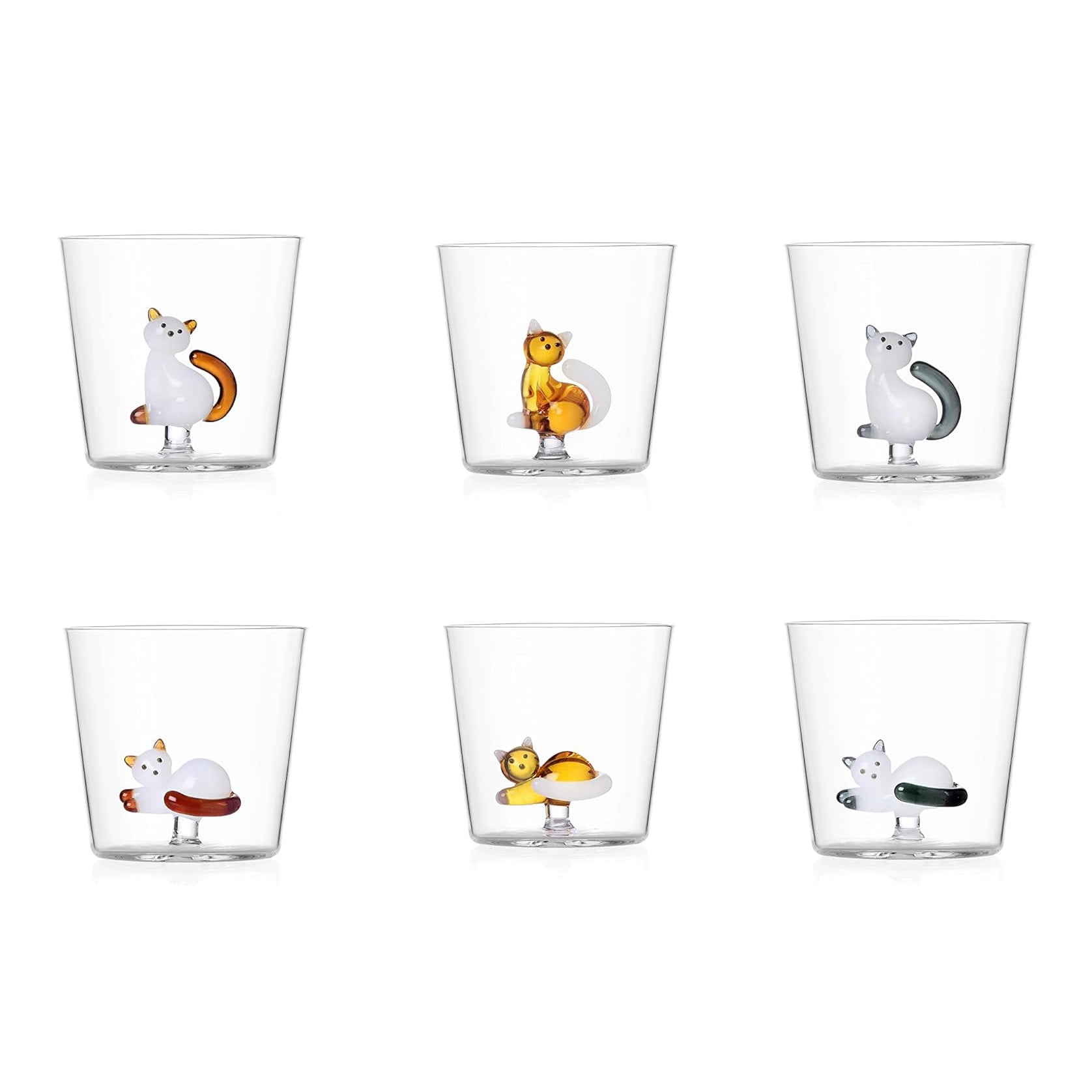 Tumbler Tabby Cat│Dringlas met Kat Icherndorf Milano│6 verschillende soorten met witte achtergrond