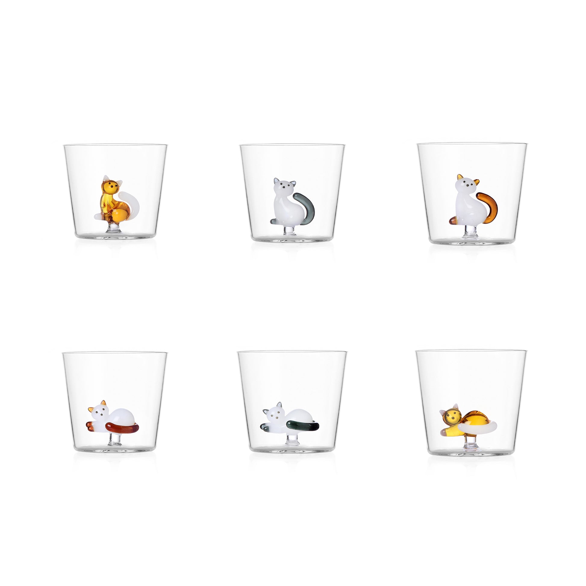 Tumbler Tabby Cat│Ichendorf Milano│Diverse drinkglazen met kat met witte achtergrond