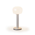 ELLE Decoration Vendome rechargeable table lamp in matt silver, front view on a white background.