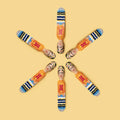 Wedgie Deurstopper Freeda (Frida Kahlo look) 6 stuks in cirkel patroon met hoofden naar elkaar toe