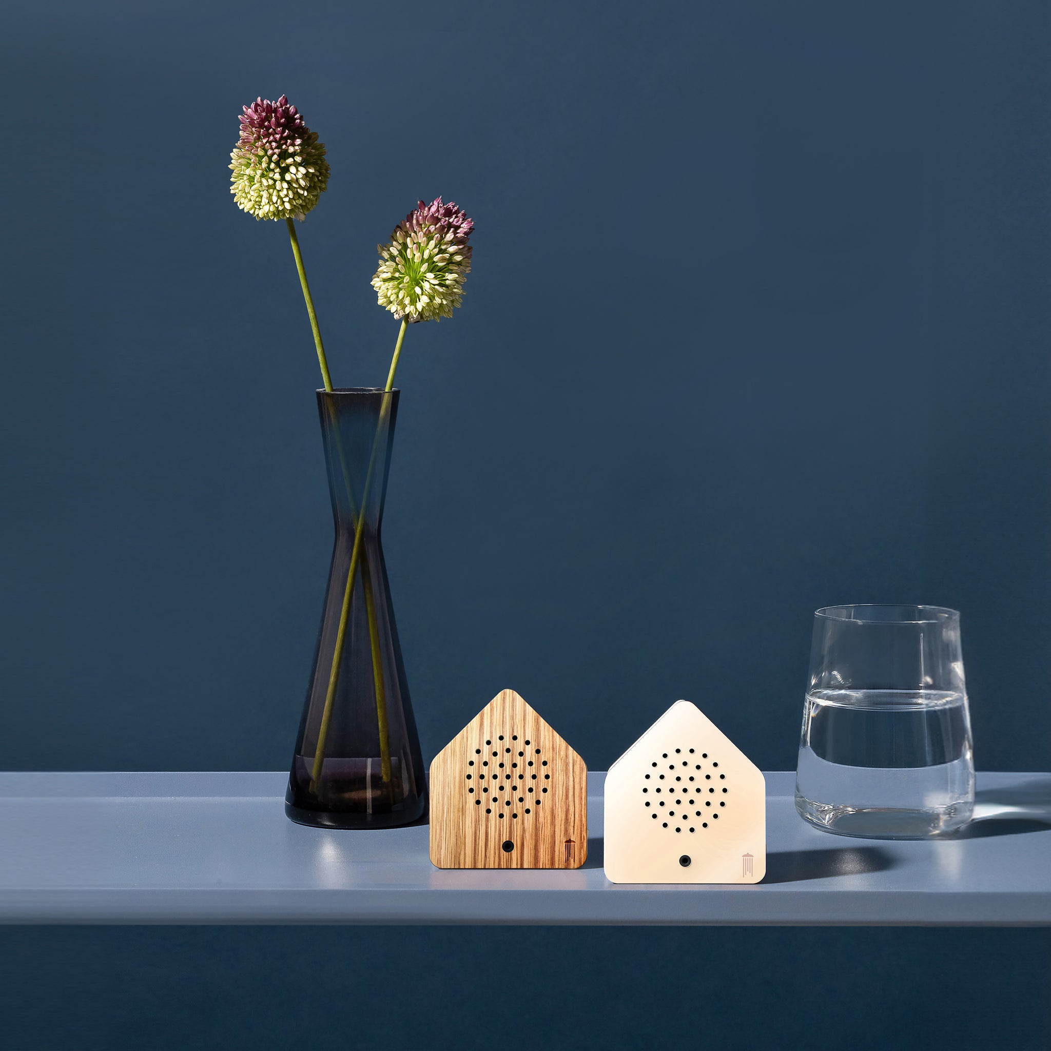 Zwitscherbox Satellite Wind Chimes Peach│art. 11WIC0101001│met eiken versie op blauwe ondergrond