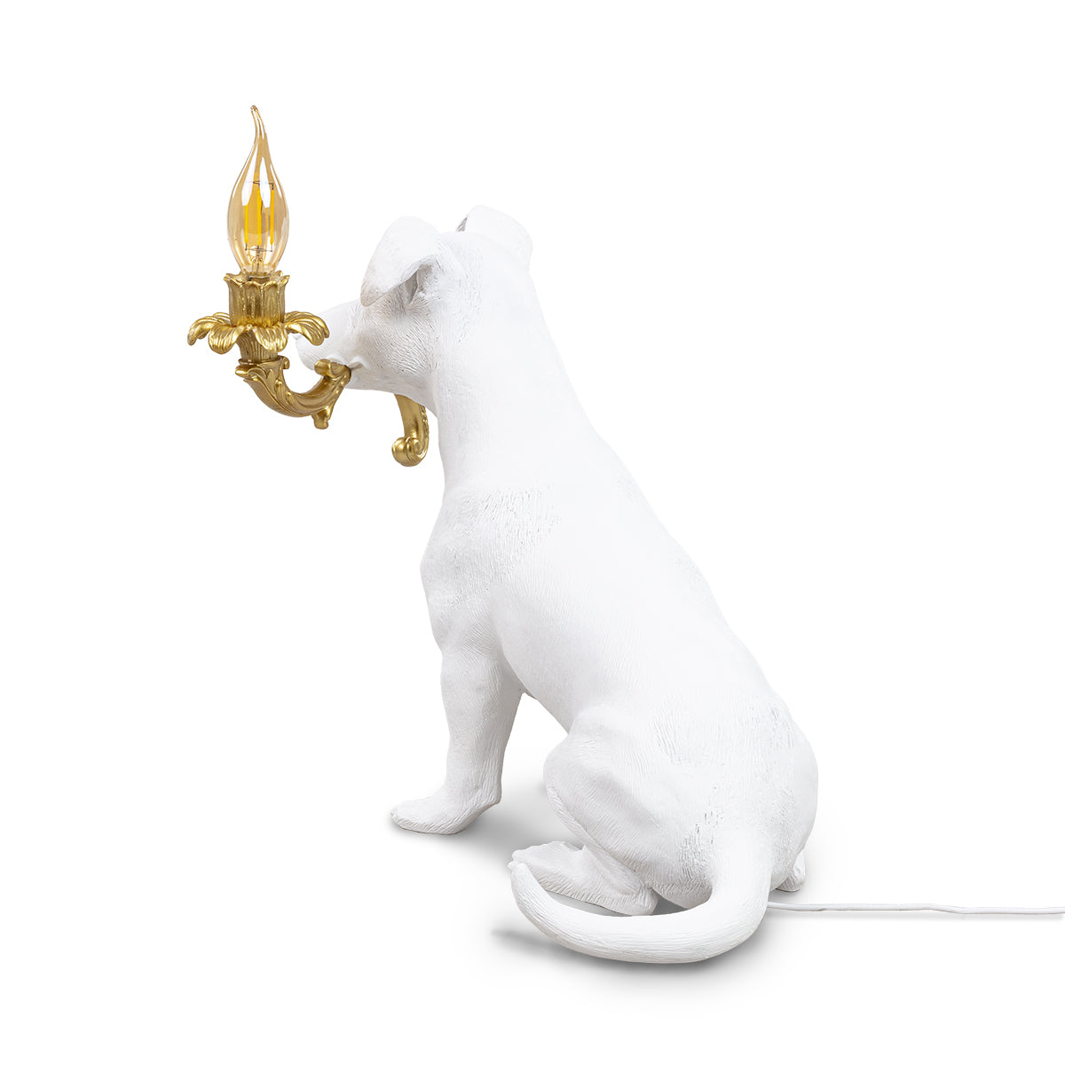 Tafellamp Rio is een eerbetoon aan de familiehond van Seletti. Een zesjarige Jack Russel met de naam Rio. De designer Marcantonio stelde zich deze hond rennend in een showroom voor, terwijl hij stukken van een kroonluchter afscheurt. Je kunt zelfs de draden nog zien! 
