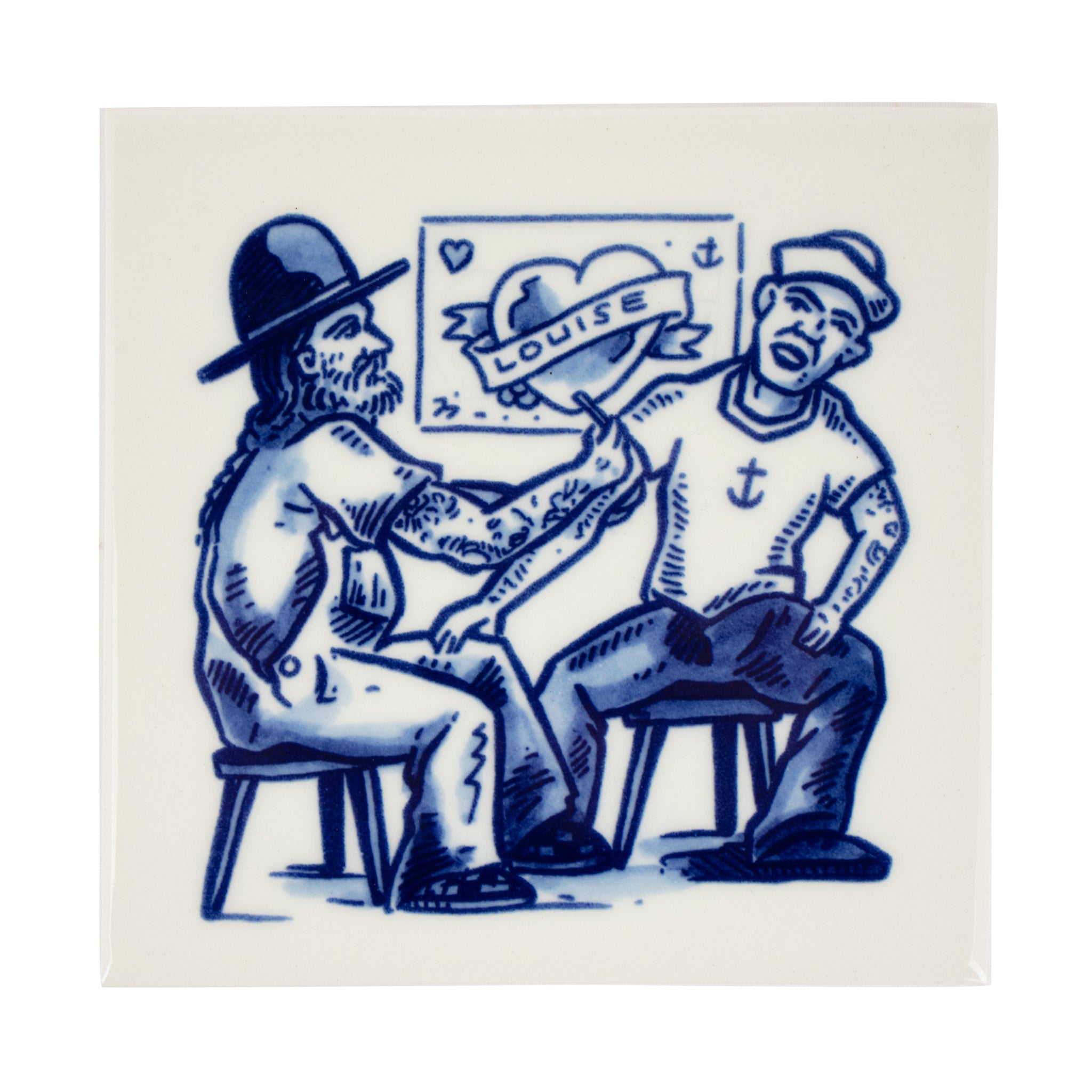 Schiffmacher Royal Blue Tattoo • Tegel • Schiffmacher Royal Blue Tattoo is een unieke samenwerking tussen tattoo artist Henk Schiffmacher en Royal Delft - Porcelyne Fles. De oude ambachten en tradities van beiden komen samen in prachtige objecten als vazen, borden en tegels. Rijk aan cultuur en historie.