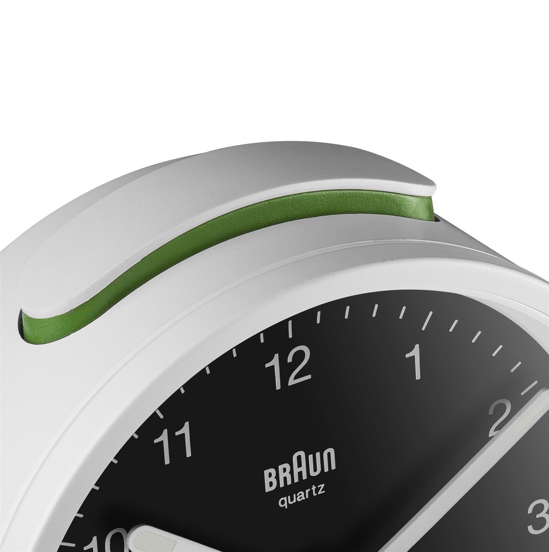Braun Wekker Analoog BC12WB│Wit&Zwart│detail alarm knop