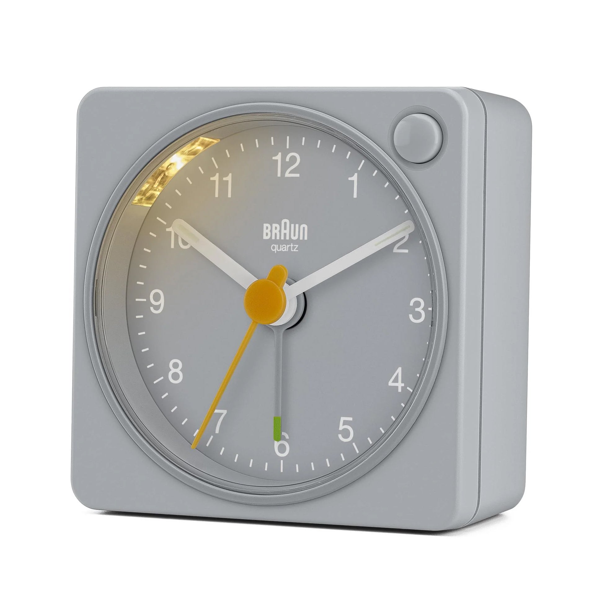 Braun Wekke Analoog BC02XG│Grijs│voorkant schuin links met verlichting