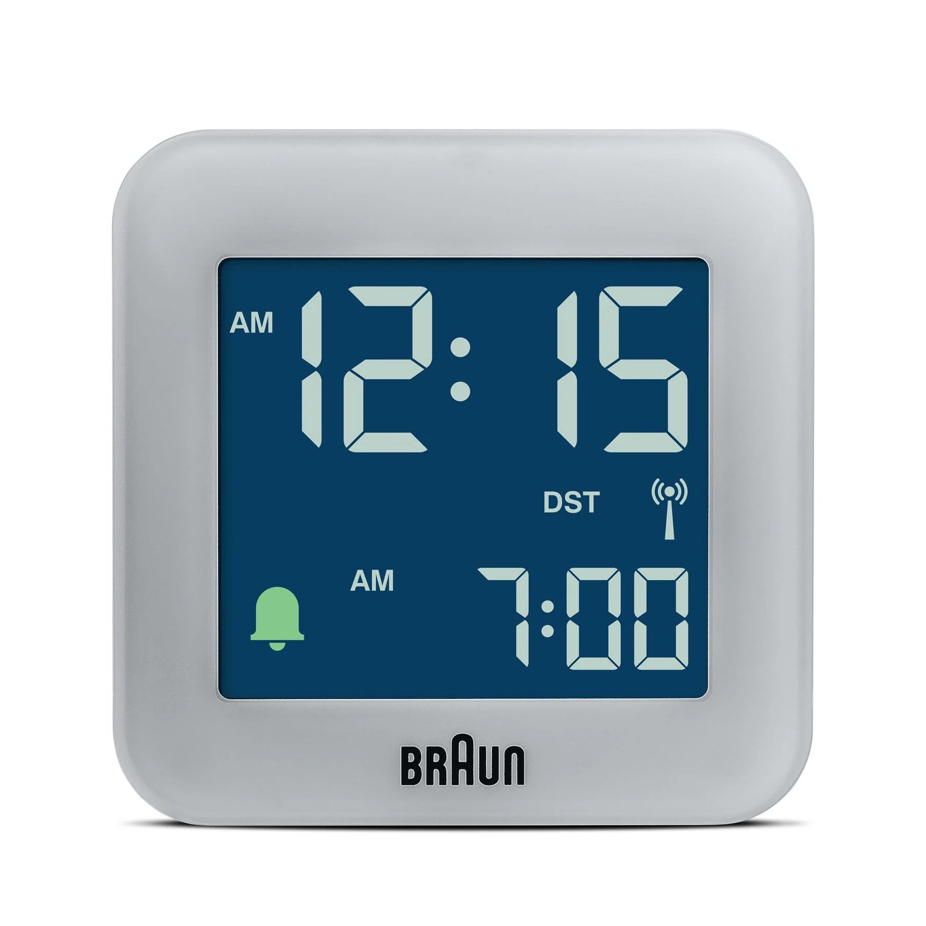 Braun Reiswekker Digitaal BC08G-DCF│Grijs│radiogestuurd│voorzijde met verlichting