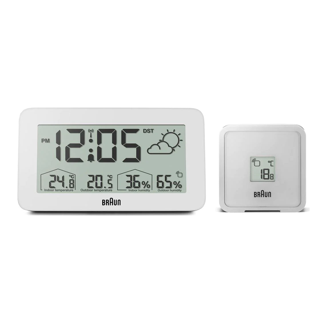 Braun Weerstation en Wekker BC13WP-DCF│Radiogestuurd│voorkant met buitensensor
