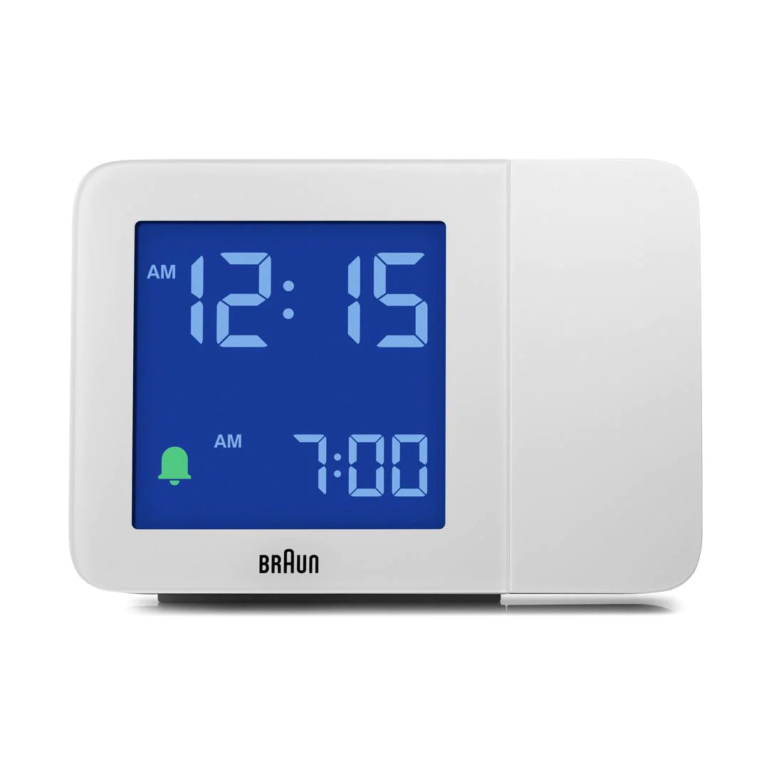 Braun Projectieklok en Wekker Digitaal BC15W-DCF│Wit│Radiogestuurd│voorkant met verlichting aan