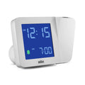 Braun Projectieklok en Wekker Digitaal BC15W-DCF│Wit│Radiogestuurd│voorkant schuin met gedraaide projectie arm