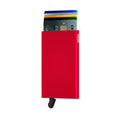 Secrid Cardprotector│art. C-RED│Pasjeshouder│voorkant met uitgeschoven pasjes en clip