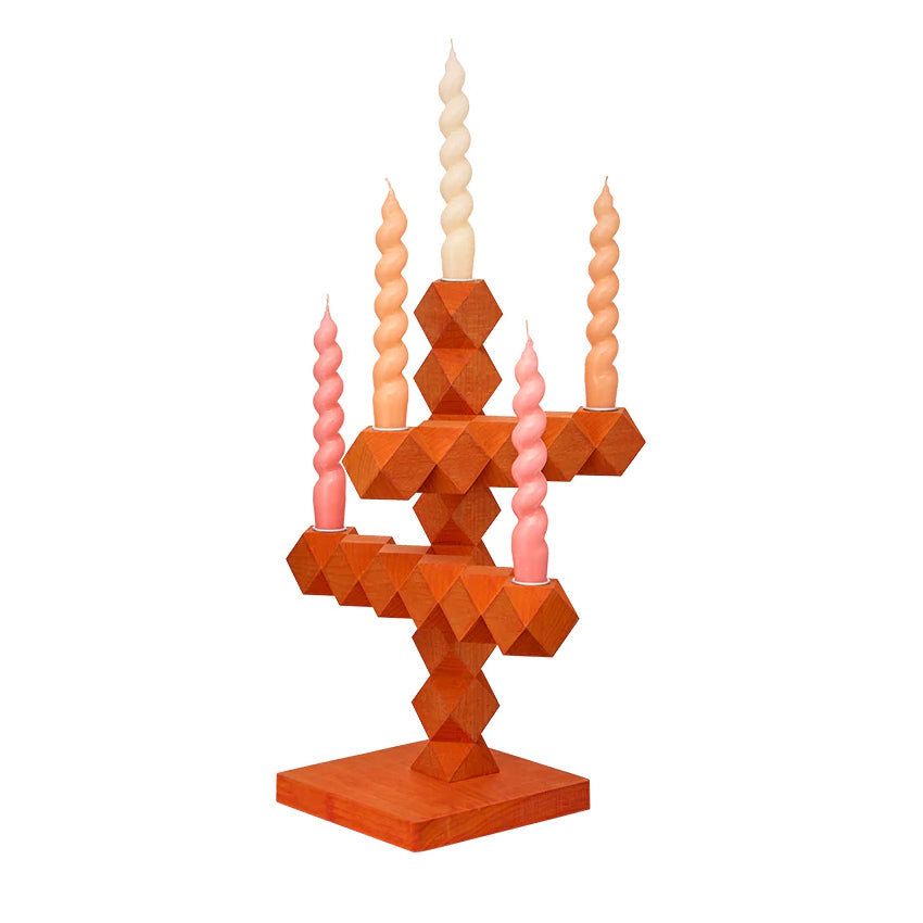 Clean Cut 5 Kandelaar Oranje│Bertjan Pot│Buro Berger│art. BJ001-05│vooraanzicht met kaarsen