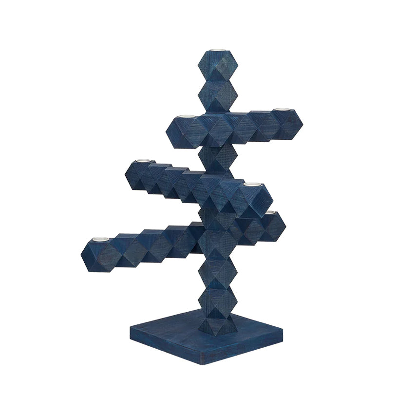 Clean Cut 7 Kandelaar Blauw│Bertjan Pot│Buro Berger│art. BJ001-09│vooraanzicht met kaarsen