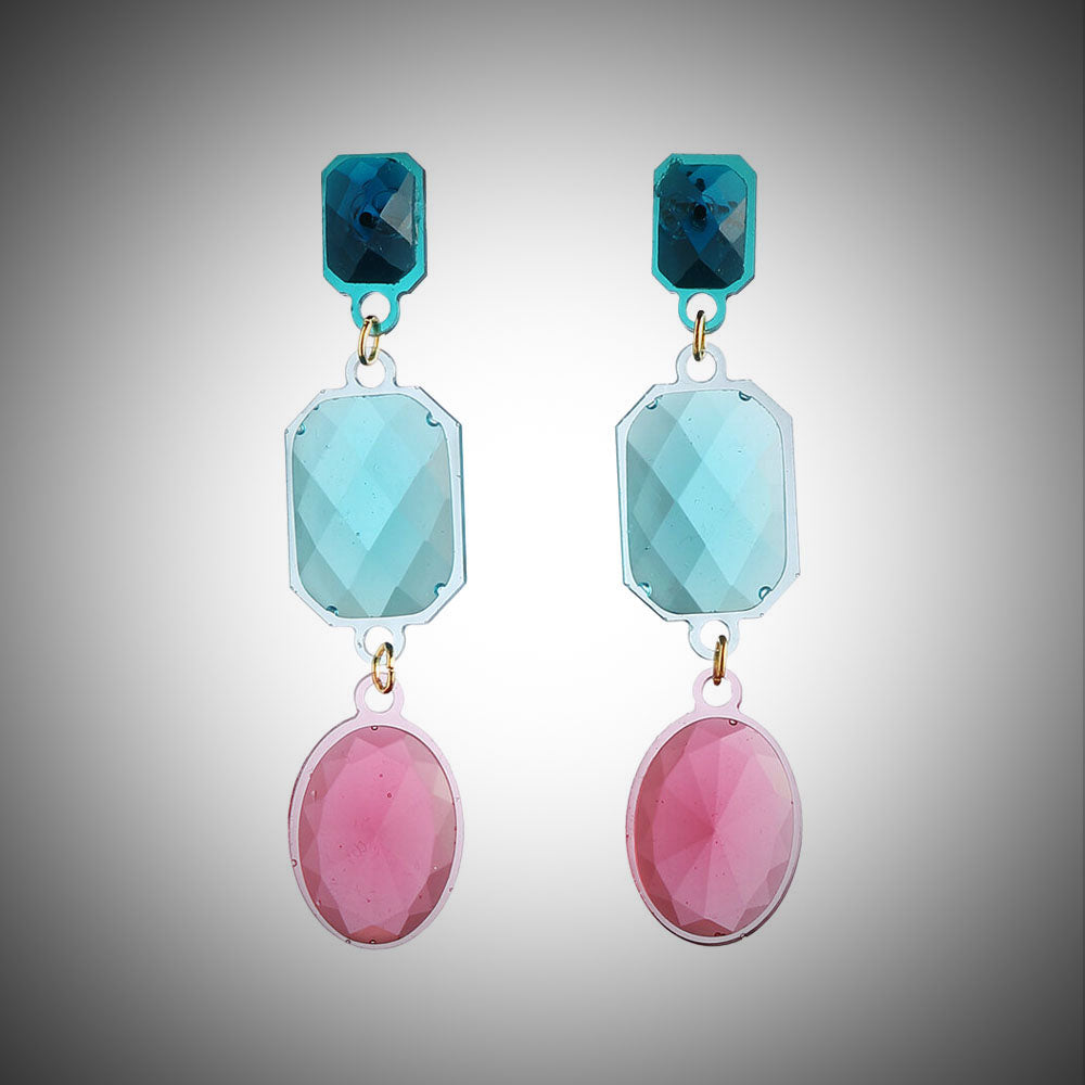 Deco Oval Earrings Pink-Turqouise│Corsari Jewels│Oorbellen│foto met vignet