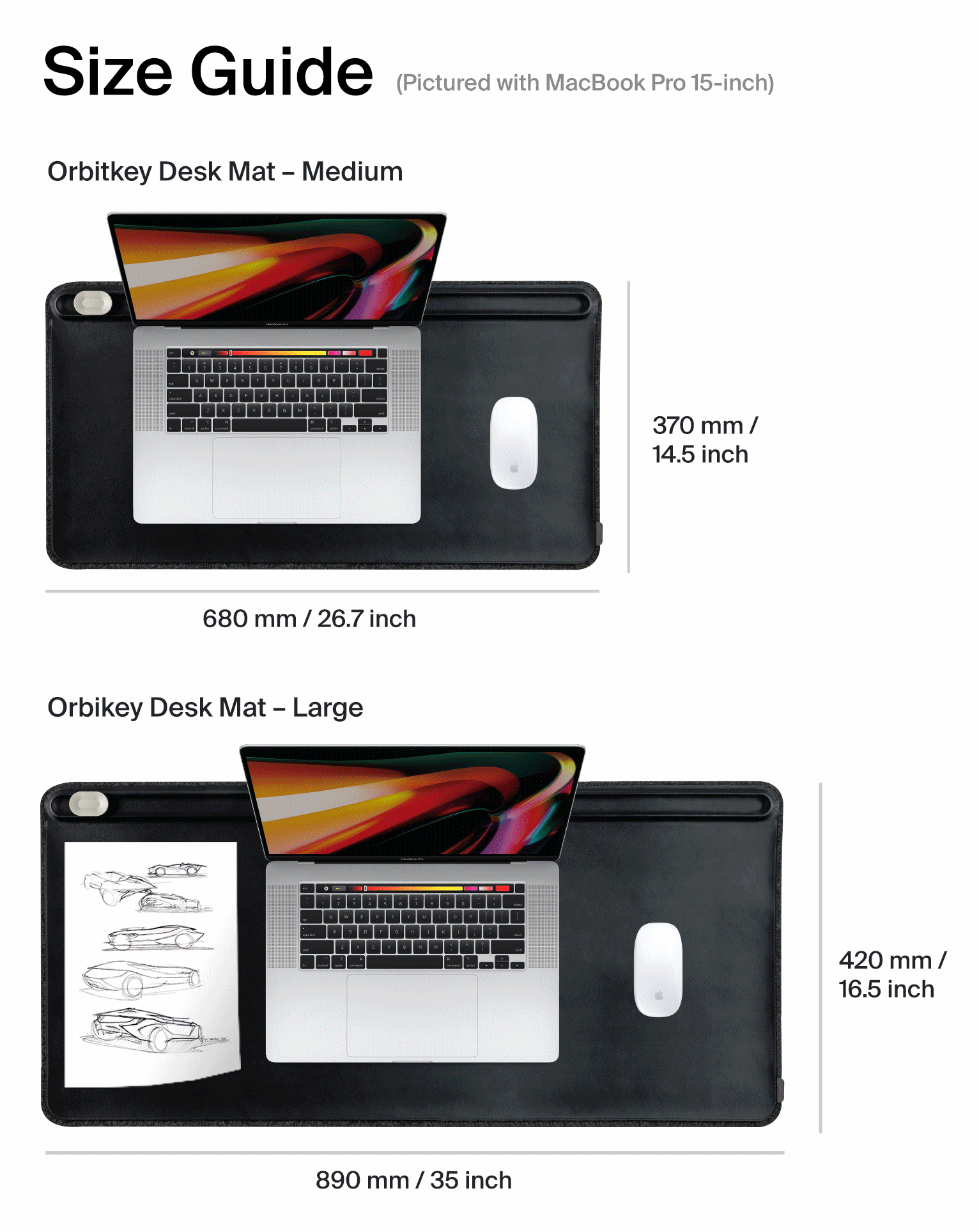 Orbitkey Desk Mat Large Black│Bureau-Organizer│afbeelding size guide