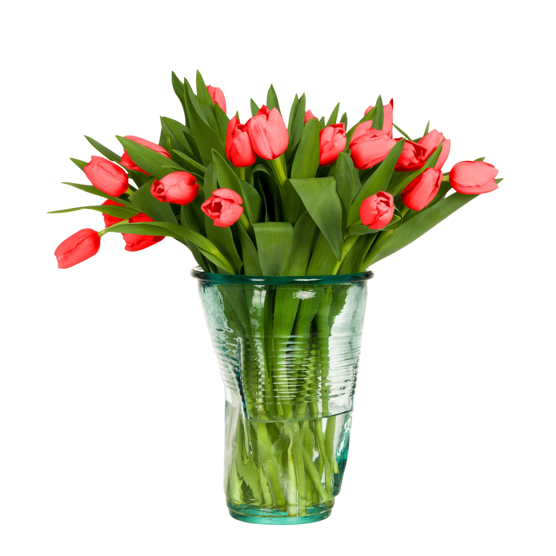 Deukvaas Glas Rob Brandt│Goods│art. DB 10.05│vaas met rode tulpen