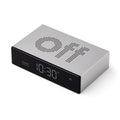 Lexon Flip Premium Wekker Aluminium│Art. LR152A│bovenkant schuin met Off-teken aan bovenzijde