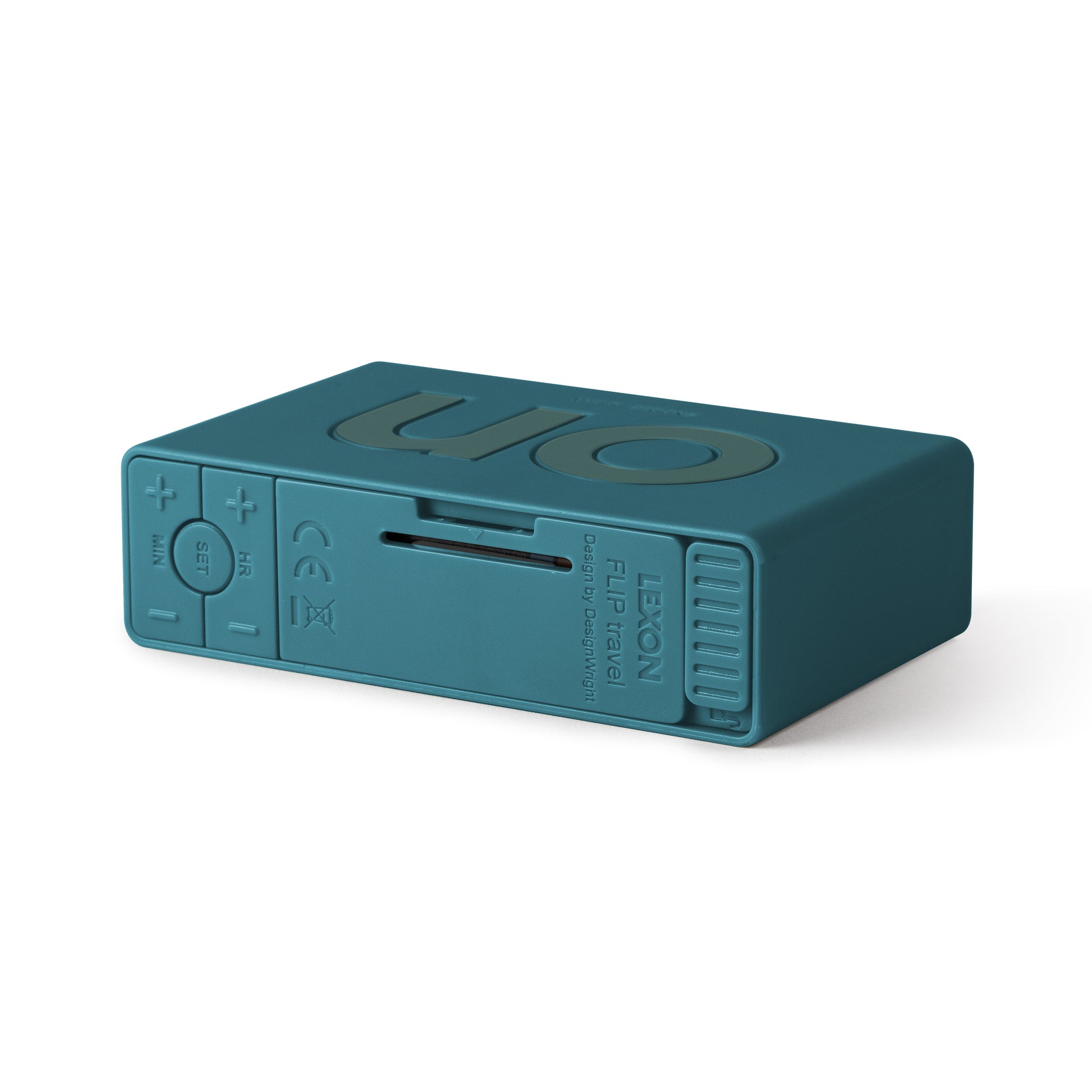 Lexon Flip+ Reiswekker Digitaal│Duck Blue│achterkant met functie toetsen