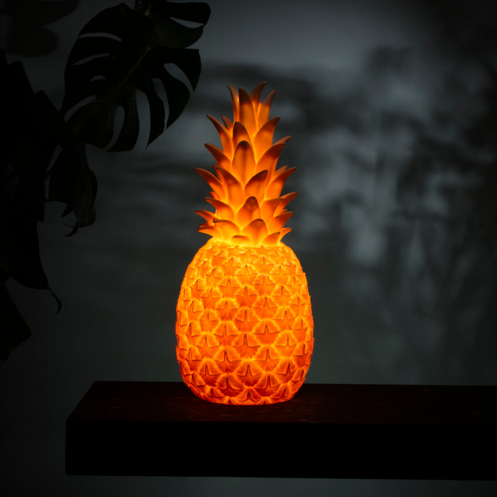 Piñacolada Lamp • Goodnight Light • Buitenverlichting • Designmarket.today • Haal tropische sferen in huis met deze coole Piñacolada lamp van het Spaanse merk Goodnight Light. Deze oplaadbare buitenlamp in de vorm van een ananas zorgt voor de perfecte sfeerverlichting tijdens een zomeravond in je tuin. Maar ook binnen is hij een ware eyecatcher. Uitgerust met een dimbare 7-kleurige LED-module.