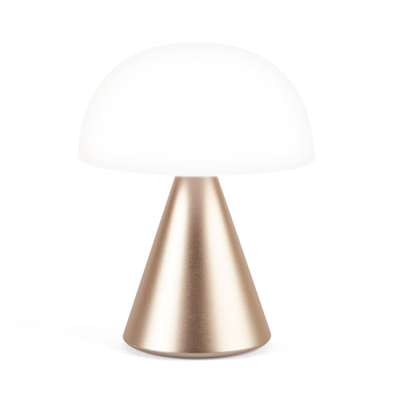 Lexon Mina Large Oplaadbare Tafellamp Goud│art. LH65MD│vooraanzicht met wit licht aan