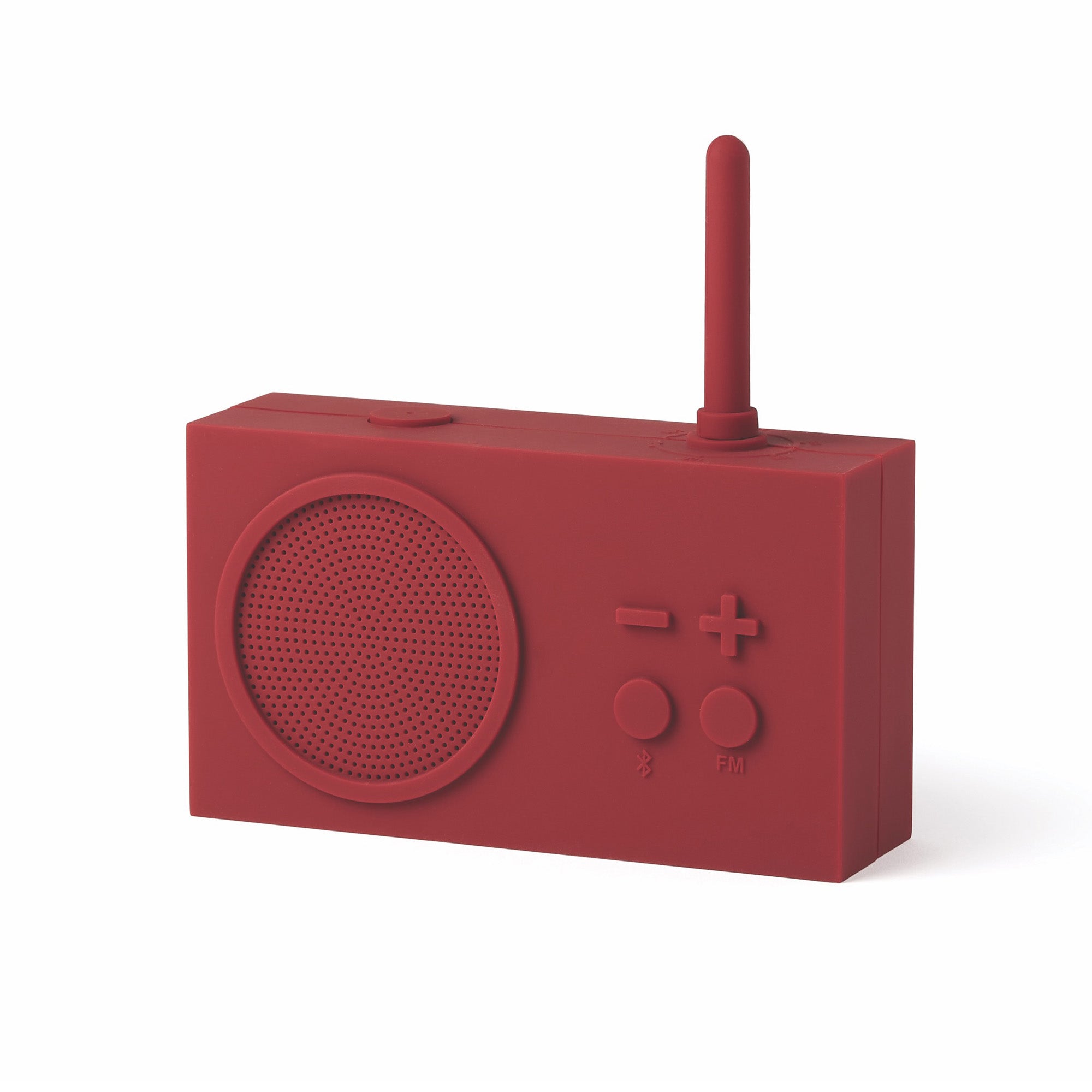Lexon Tykho-3 FM Radio en Bluetooth-speaker│Donkerrood│oplaadbaar│art. LA119DR│voorkant schuin