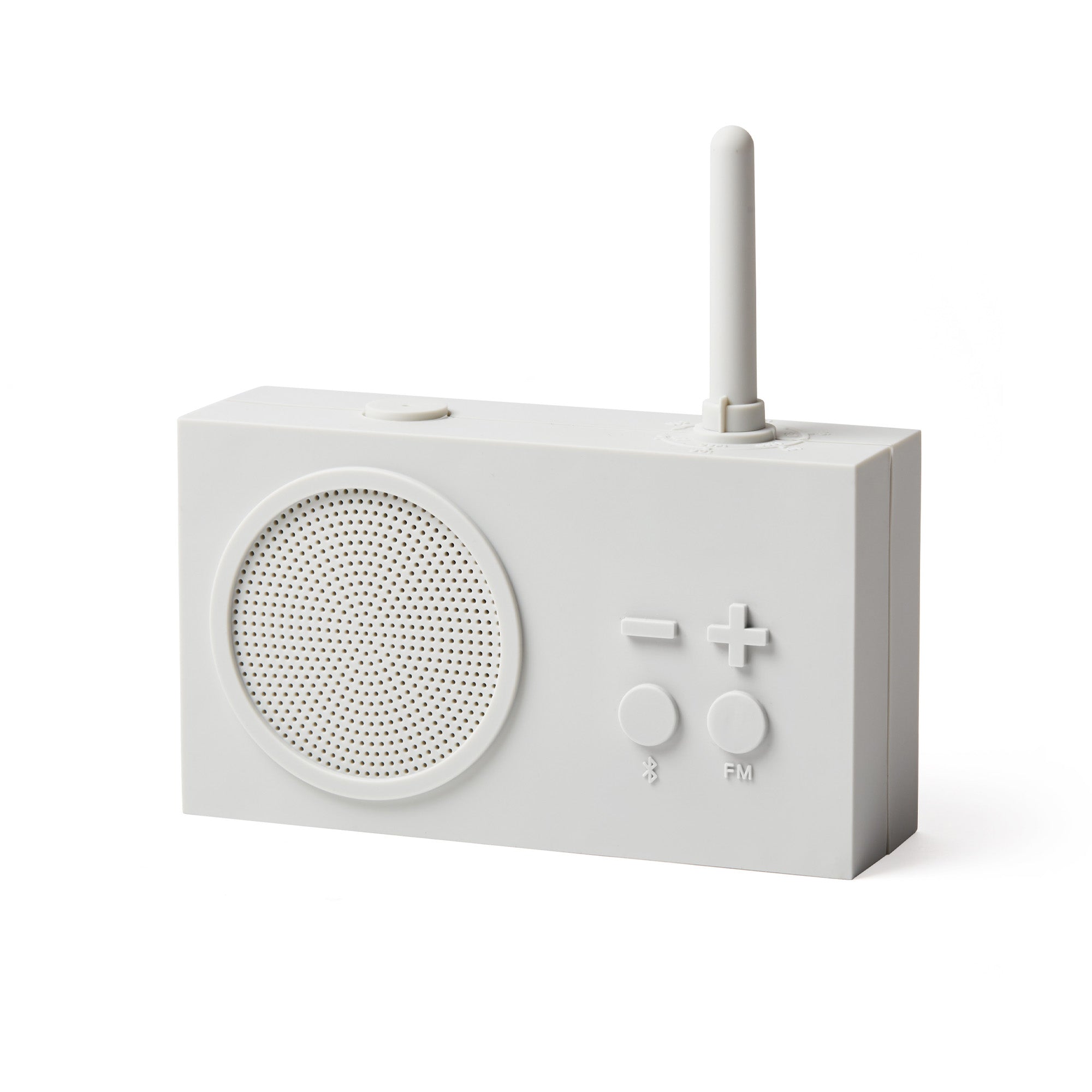 Lexon Tykho-3 FM Radio en Bluetooth-speaker│Lichtgrijs│oplaadbaar│art. LA119W7│voorkant schuin